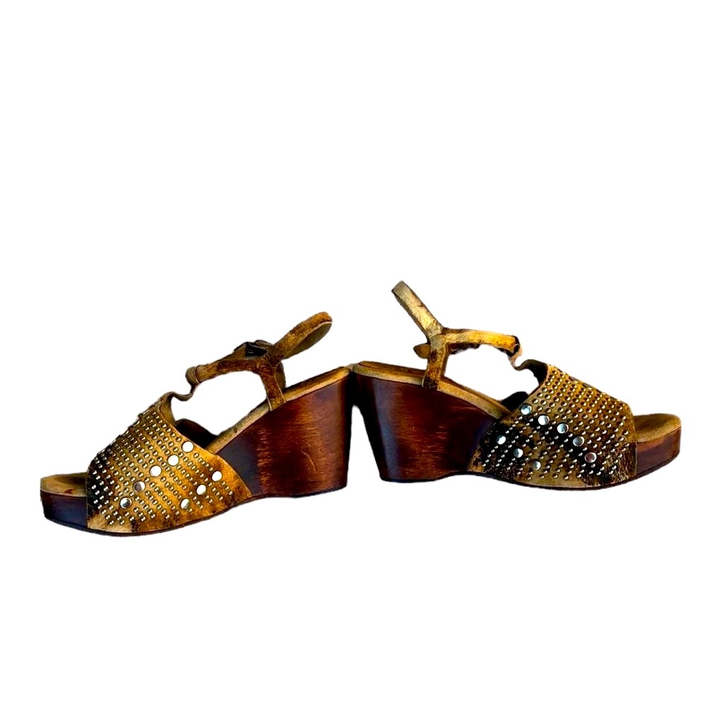 Calleen Cordero Brown and Tan Tie Dye Leather  Studded Platforms - Picture 7 of 14